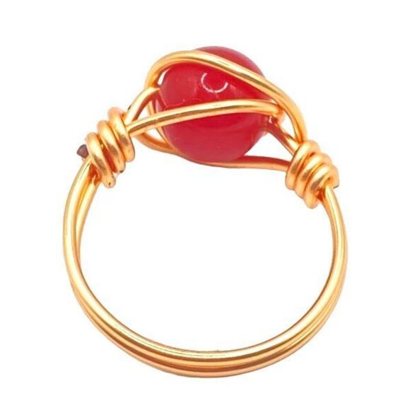 Gold wire natural carnelian stone ring size 8.5 - Picture 2 of 4
